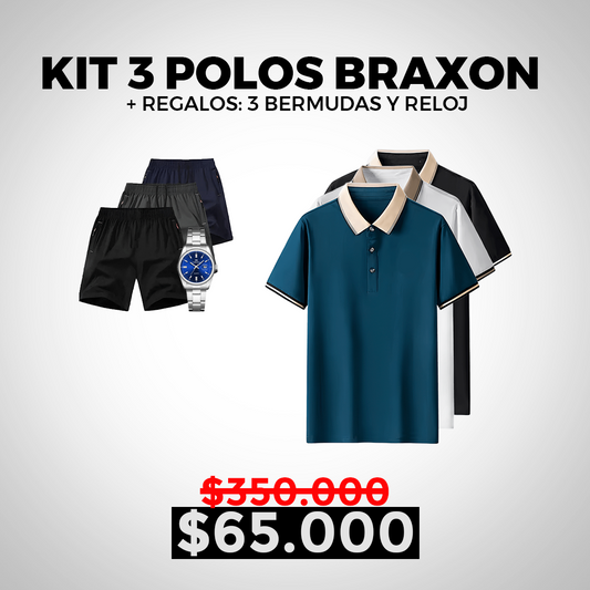 [LLÉVATE 3 PAGA 1] camisa polo Braxon en poliéster y elastano +regalos: 3 bermudas y reloj (promoción solo hoy)