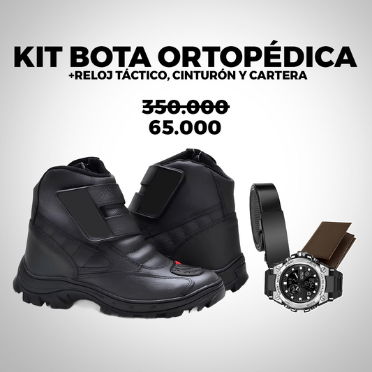 Kit Bota Ortopédica Vulkan con Caña Media de Cuero Floater + REGALOS: Reloj Táctico, Cinturón y Billetera. | PROMOCIÓN ESPECIAL 30 AÑOS - ENVÍO GRATIS