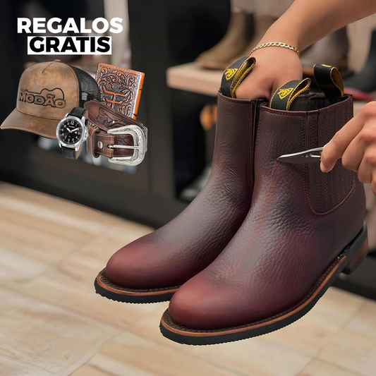Kit Bota Masculina Ortopédica Force en 100% Cuero Bovino + Cinturón Country, Gorra Modão y Cartera | PROMOCIÓN ESPECIAL 30 AÑOS - ENVÍO GRATIS (promoción solo hoy)