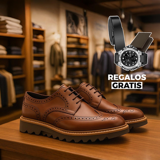 Kit Zapato Social Derby Línea Bold en Cuero 100% Bovino + REGALOS: Reloj Táctico, Cinturón de Cuero y Billetera | PROMOCIÓN ESPECIAL 30 AÑOS - ENVÍO GRATIS