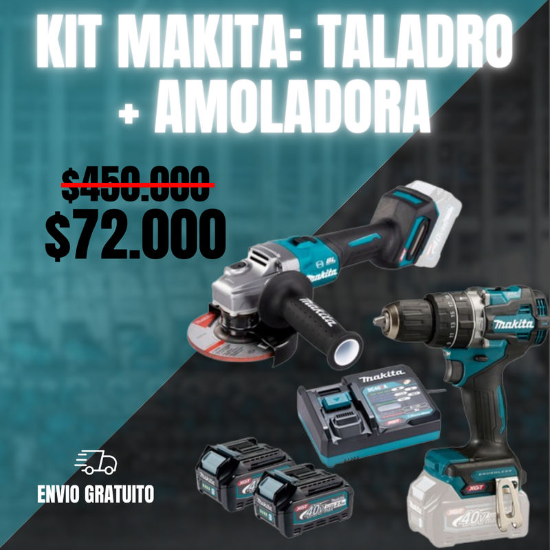 KIT MAKITA ORIGINAL: QUEDAN 6 UNIDADES - TALADRO INALÁMBRICO + AMOLADORA DE ALTO IMPACTO + 26 ACCESORIOS + 2 BATERIAS - PROMOCION CIERRE DE LA TIENDA - ENVÍO GRATIS