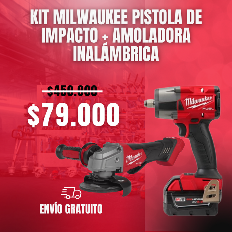 KIT MILWAUKEE ORIGINAL: QUEDAN 6 UNIDADES - TALADRO INALÁMBRICO + AMOLADORA DE ALTO IMPACTO + 26 ACCESORIOS + 2 BATERIAS - PROMOCION CIERRE DE LA TIENDA - ENVÍO GRATIS