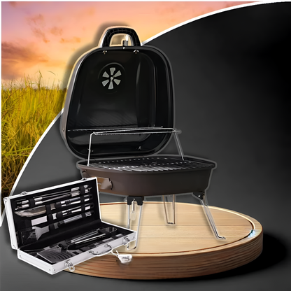 Kit Parrilla a Carbón Portátil + REGALOS: Juego de Asado de 23 Piezas de Acero | PROMOCIÓN ESPECIAL 30 AÑOS - ENVÍO GRATIS (promoción solo hoy)