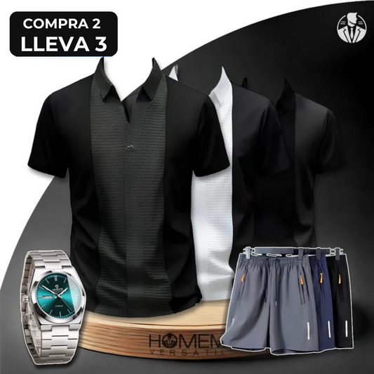 [PAGA 2, LLEVA 3] Camisa Polo Casual Italiana De Seda Hielo Y Poliéster + Regalos: 3 BERMUDAS Y UN RELOJ.